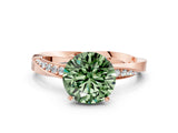 Rose gold Fancy Green Round Cut Diamond Engagement Ring with Side Stone Accents and Four-Prong Setting_48