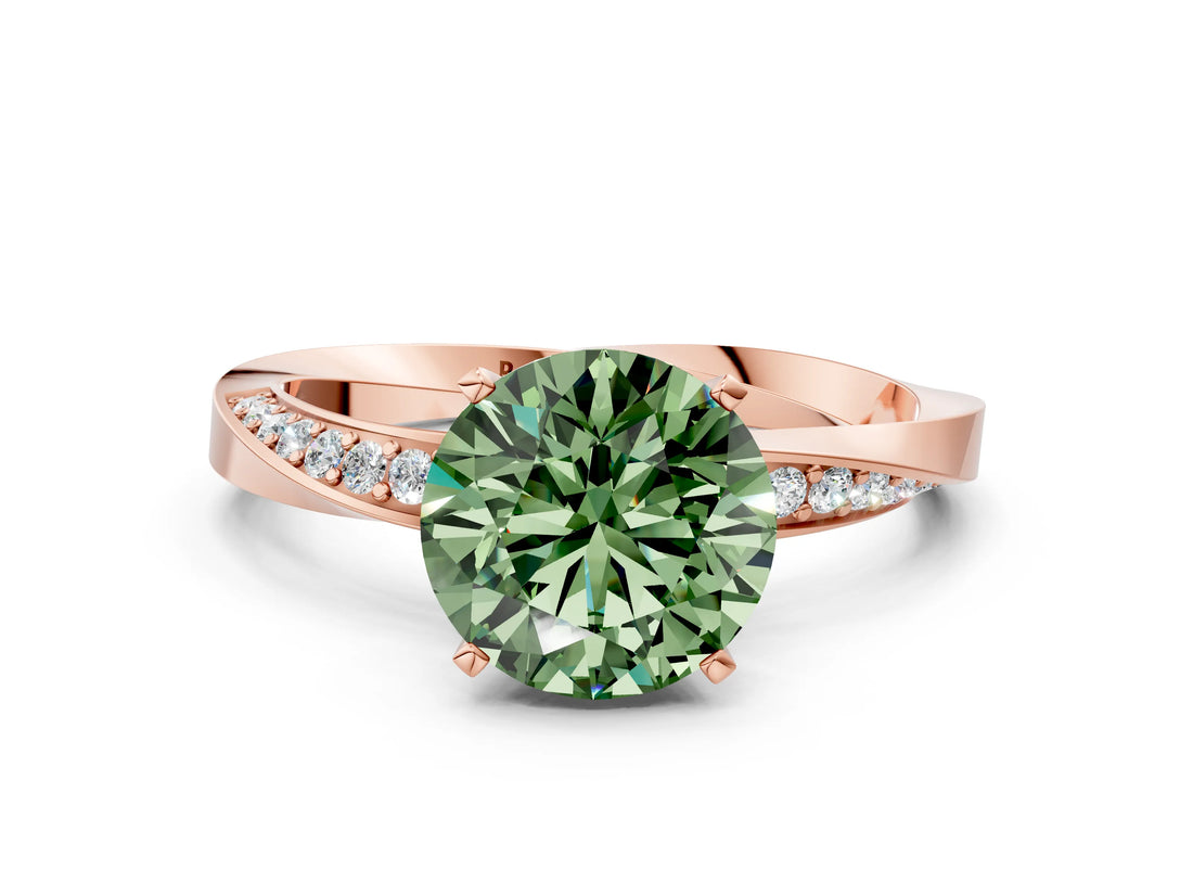 Rose gold Fancy Green Round Cut Diamond Engagement Ring with Side Stone Accents and Four-Prong Setting_72