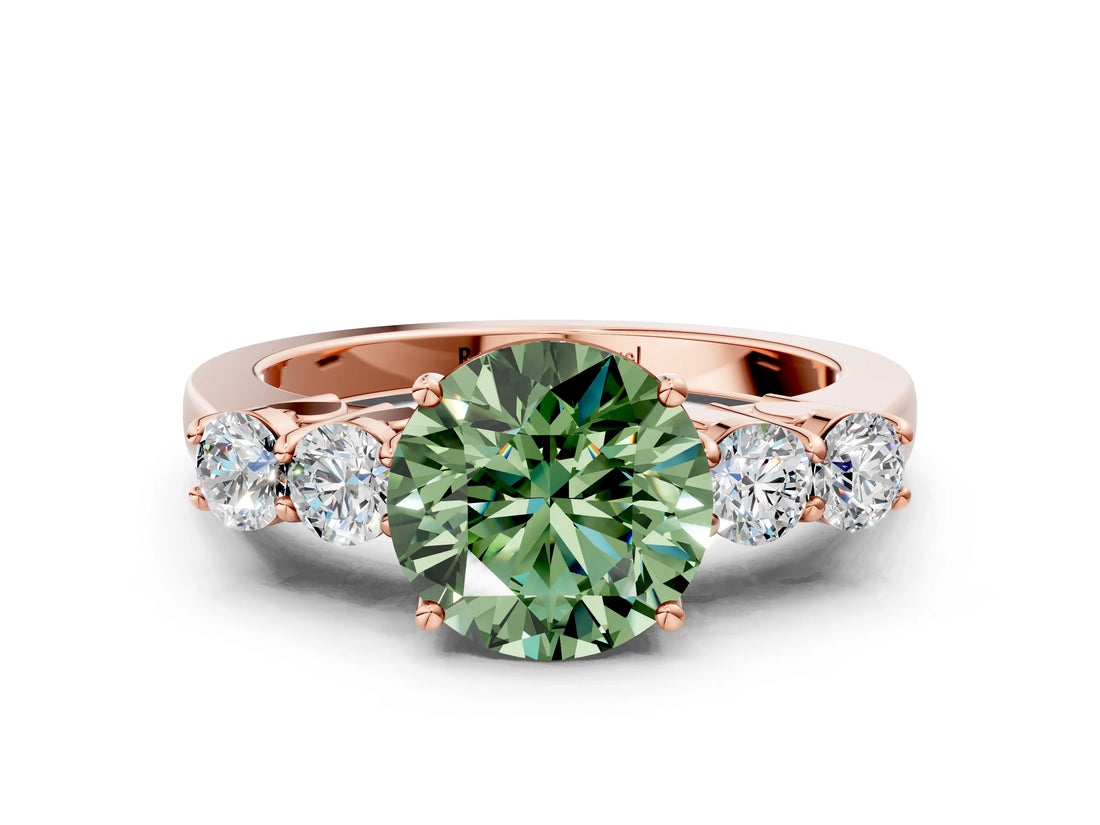 Rose gold Fancy Green Round  Cut Diamond Five-Stone Prong Set White Gold Ring_32