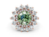 Rose gold Fancy Green Round Cut Diamond Floral Double Halo Engagement Ring with Prong Setting_24