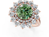 Rose gold Fancy Green Round Cut Diamond Floral Double Halo Engagement Ring with Prong Setting_25