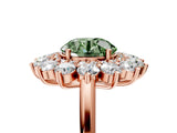 Rose gold Fancy Green Round Cut Diamond Floral Double Halo Engagement Ring with Prong Setting_29