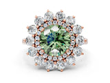Rose gold Fancy Green Round Cut Diamond Floral Double Halo Engagement Ring with Prong Setting_60