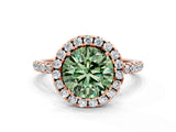 Rose gold Fancy Green Round  Cut Diamond Floral Halo Engagement Ring with Pavé Band and Prong Setting_37