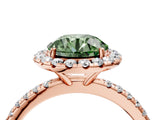 Rose gold Fancy Green Round  Cut Diamond Floral Halo Engagement Ring with Pavé Band and Prong Setting_41