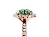 Rose gold Fancy Green Round  Cut Diamond Floral Halo Engagement Ring with Pavé Band and Prong Setting_42