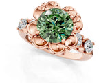 Rose gold Fancy Green Round  Cut Diamond Floral Halo Engagement Ring with Shared Prong Setting 2