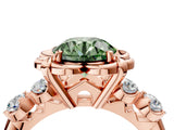 Rose gold Fancy Green Round  Cut Diamond Floral Halo Engagement Ring with Shared Prong Setting 5