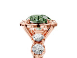 Rose gold Fancy Green Round  Cut Diamond Floral Halo Engagement Ring with Shared Prong Setting
