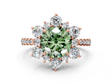 Rose gold Fancy Green Round  Cut Diamond Floral Halo Pave Band with Prong Setting_37