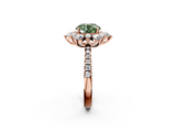 Rose gold Fancy Green Round  Cut Diamond Floral Halo Pave Band with Prong Setting_39