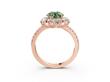 Rose gold Fancy Green Round  Cut Diamond Floral Halo Pave Band with Prong Setting_40