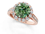 Rose gold Fancy Green Round Cut Diamond Floral Halo Ring with Pavé Band and Prong Setting_4