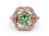 Rose gold Fancy Green Round Cut Diamond Floral Halo Split Shank Prong Setting Ring