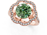 Rose gold Fancy Green Round Cut Diamond Floral Halo Split Shank Prong Setting Ring_1