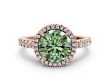 Rose gold Fancy Green Round Cut Diamond Halo Engagement Ring with Pavé Band and Prong Setting_27