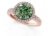 Rose gold Fancy Green Round Cut Diamond Halo Engagement Ring with Pavé Band and Prong Setting_28