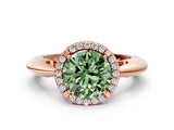 Rose gold Fancy Green Round  Cut Diamond Halo Engagement Ring with Split Shank and Four-Prong Setting_107