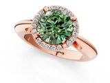 Rose gold Fancy Green Round  Cut Diamond Halo Engagement Ring with Split Shank and Four-Prong Setting_108