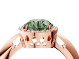 Rose gold Fancy Green Round  Cut Diamond Halo Engagement Ring with Split Shank and Four-Prong Setting_111