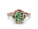 Rose gold Fancy Green Round Cut Diamond Halo Pave Band with Four-Prong Setting_3