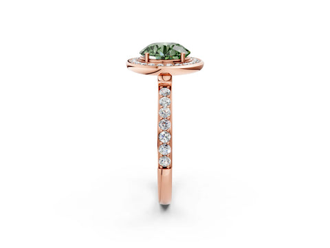 Rose gold Fancy Green Round Cut Diamond Halo Ring with Bezel Frame and Pavé Band_2