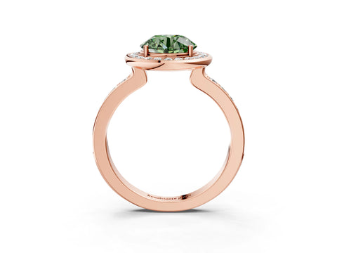 Rose gold Fancy Green Round Cut Diamond Halo Ring with Bezel Frame and Pavé Band_3