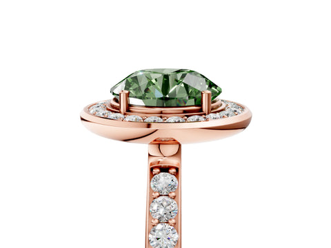 Rose gold Fancy Green Round Cut Diamond Halo Ring with Bezel Frame and Pavé Band_5