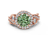 Rose gold Fancy Green Round Cut Diamond Halo Ring with Milgrain Pavé Band and Four-Prong Setting_52