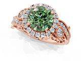 Rose gold Fancy Green Round Cut Diamond Halo Ring with Milgrain Pavé Band and Four-Prong Setting_53