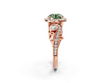 Rose gold Fancy Green Round Cut Diamond Halo Ring with Milgrain Pavé Band and Four-Prong Setting_54