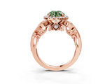 Rose gold Fancy Green Round Cut Diamond Halo Ring with Milgrain Pavé Band and Four-Prong Setting_55