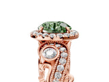 Rose gold Fancy Green Round Cut Diamond Halo Ring with Milgrain Pavé Band and Four-Prong Setting_57