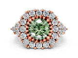 Rose gold Fancy Green Round Cut Diamond Halo Ring with Pavé Band and Four-Prong Setting_57