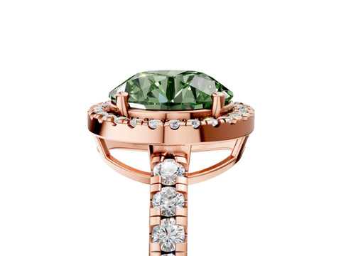 Rose gold Fancy Green Round Cut Diamond Halo Ring with Pavé Band and Four-Prong Setting_5
