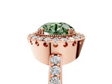 Rose gold Fancy Green Round Cut Diamond Halo Ring with Pavé Band and Prong Setting_5