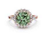 Rose gold Fancy Green Round Cut Diamond Halo Ring with Pear Side Stones and Prong Setting_67