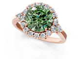 Rose gold Fancy Green Round Cut Diamond Halo Ring with Pear Side Stones and Prong Setting_68