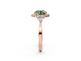 Rose gold Fancy Green Round Cut Diamond Halo Ring with Pear Side Stones and Prong Setting_69