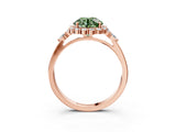 Rose gold Fancy Green Round Cut Diamond Halo Ring with Pear Side Stones and Prong Setting_70