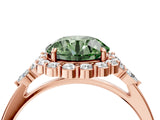 Rose gold Fancy Green Round Cut Diamond Halo Ring with Pear Side Stones and Prong Setting_71