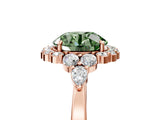 Rose gold Fancy Green Round Cut Diamond Halo Ring with Pear Side Stones and Prong Setting_72
