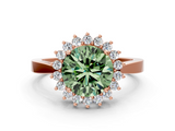 Rose gold Fancy Green Round  Cut Diamond Halo Ring with Round Brilliant Halo and Solitaire Band_87