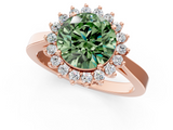 Rose gold Fancy Green Round  Cut Diamond Halo Ring with Round Brilliant Halo and Solitaire Band_88