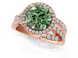 Rose gold Fancy Green Round Cut Diamond Halo Ring with Round Split Shank and Prong Setting_37