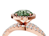 Rose gold Fancy Green Round Cut Diamond Halo Ring with Round Split Shank and Prong Setting_40