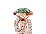 Rose gold Fancy Green Round Cut Diamond Halo Ring with Round Split Shank and Prong Setting_41