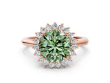 Rose gold Fancy Green Round  Cut Diamond Halo Ring with Solitaire Band and Prong Setting_75