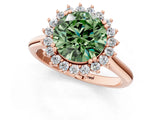 Rose gold Fancy Green Round  Cut Diamond Halo Ring with Solitaire Band and Prong Setting_76