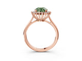 Rose gold Fancy Green Round  Cut Diamond Halo Ring with Solitaire Band and Prong Setting_78